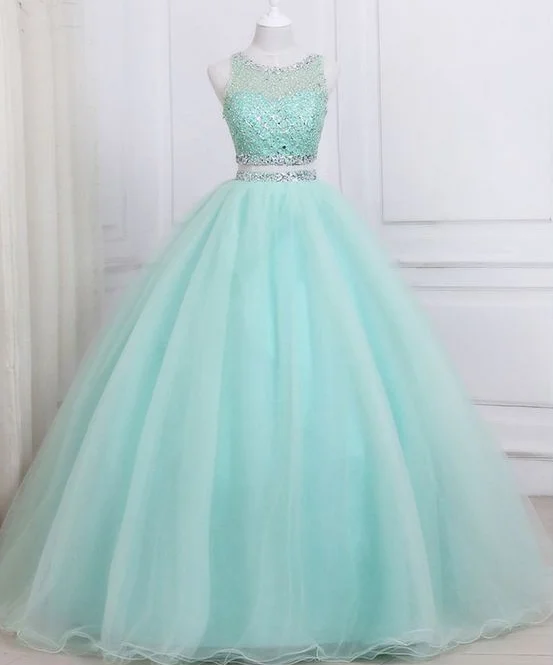 New Arrival Green Tulle Two Piece Prom Dress with Crystal cg2671