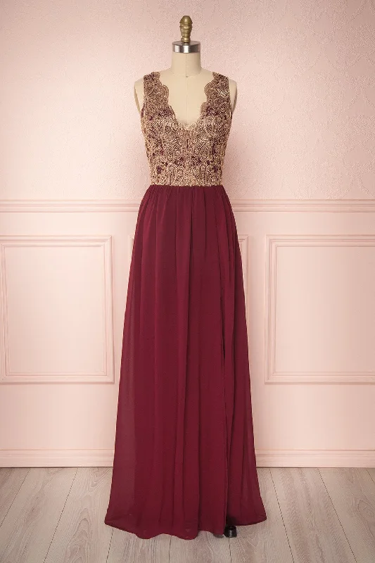 Chalva Wine | Red & Gold Dress