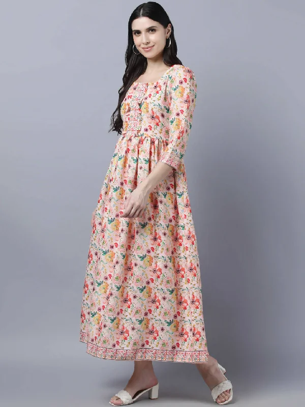 Myshka Women Multicoloured Printed Fit and Flare Ethnic Dress
