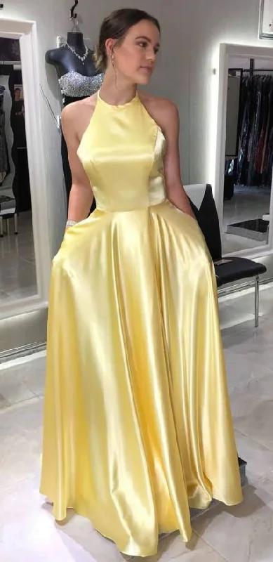 simple yellow long prom dress with pockets, gorgeous formal dresses 2020  cg2971