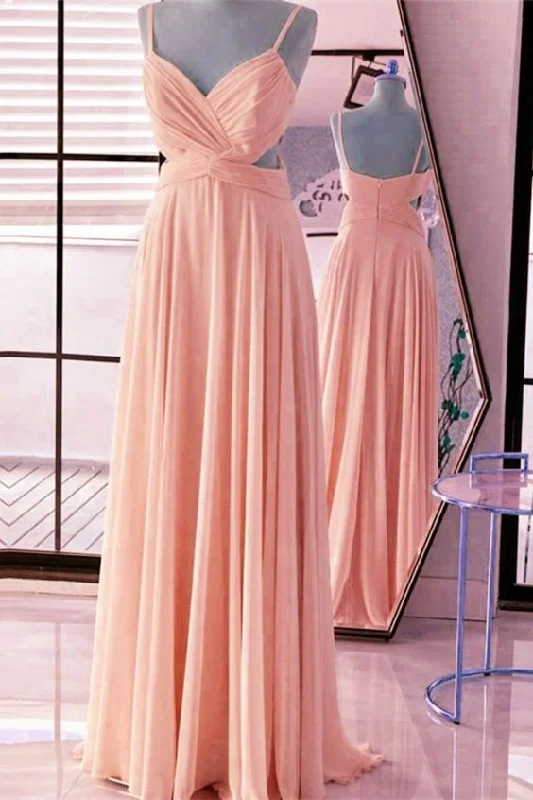 Ruched V Neck Floor Length Chiffon Prom Dresses cg3226