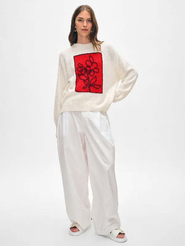 Cashmere Floral Appliqué Crewneck