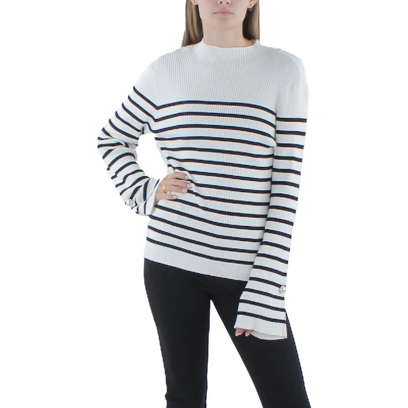 Ellen Tracy Womens Striped Ribbed Pullover Sweater