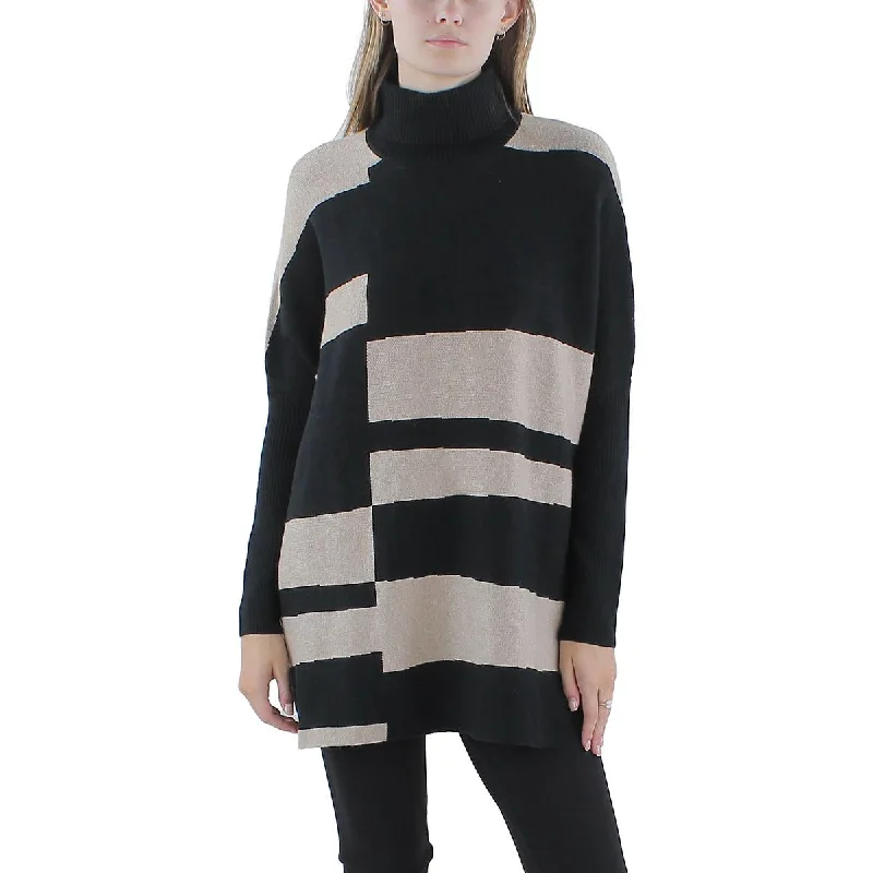 Joseph A. Womens    Fall T Split Striped Mock Turtleneck Sweater