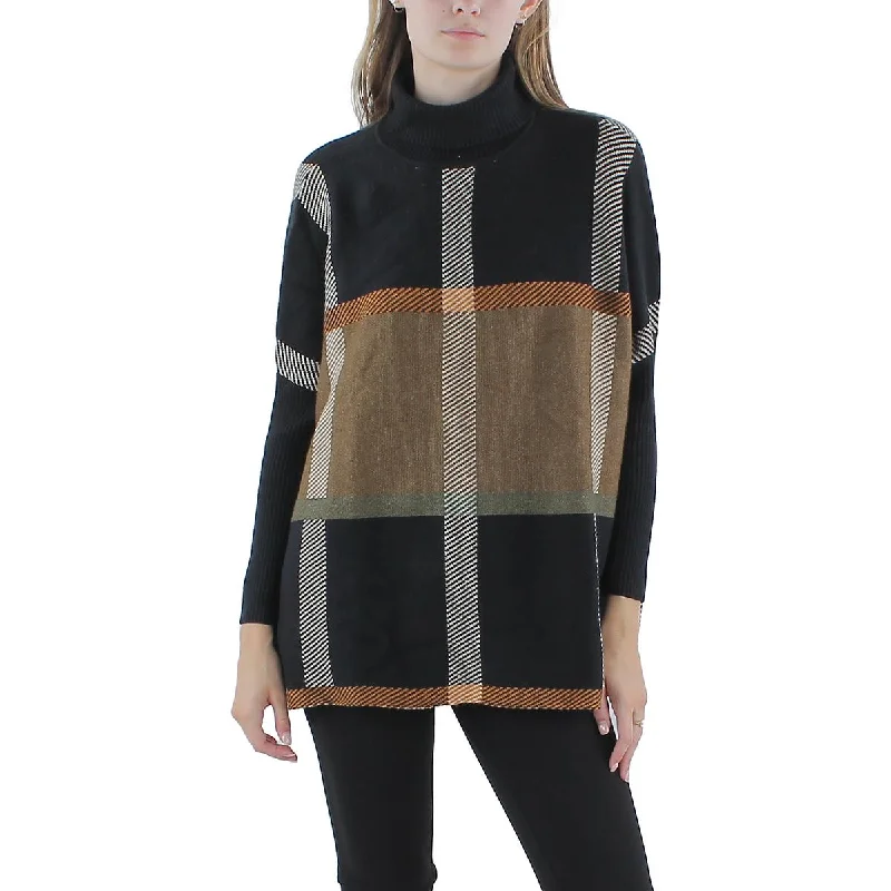 Joseph A. Womens Plaid Pullover Turtleneck Sweater