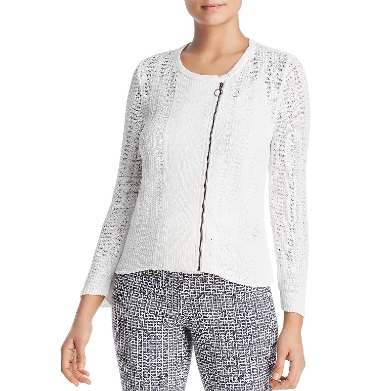 Nic + Zoe Womens Plus Asymmetrical Zipper Open Stitch Full Zip Sweater