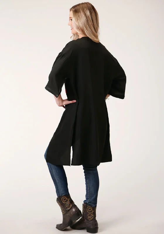 Roper Womens Black Polyester Southwestern Kimono Cardigan