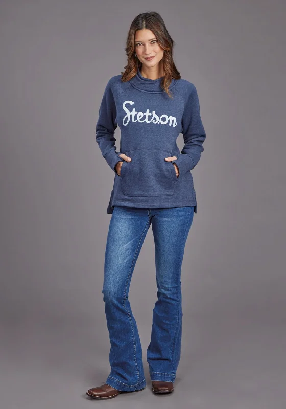 Stetson Womens Script Logo Blue Cotton Blend Sweatshirt