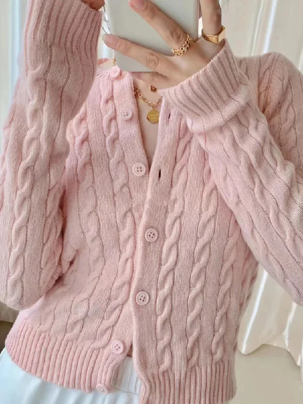 Znbbw Flower Pink Slim Cardigan Women Autumn Round Neck Cotton Single-Breasted Outerwear Vintage Sweet Knitted Short Sweater