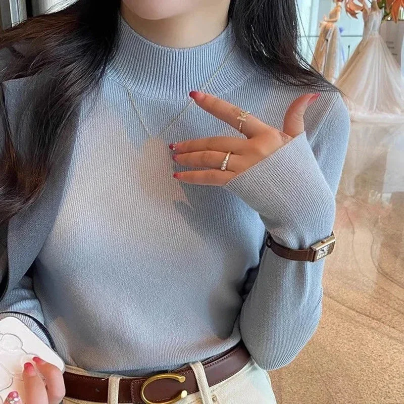 Znbbw Sweater Women Fashion New Stretch Basic Tops Knitted Pullovers Long Sleeve Bottoming Jumper Ladies Sweater New