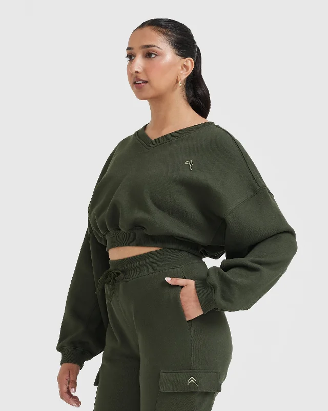 All Day Lightweight Oversized V-Neck Sweatshirt | Khaki