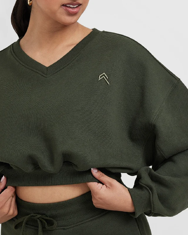 All Day Lightweight Oversized V-Neck Sweatshirt | Khaki