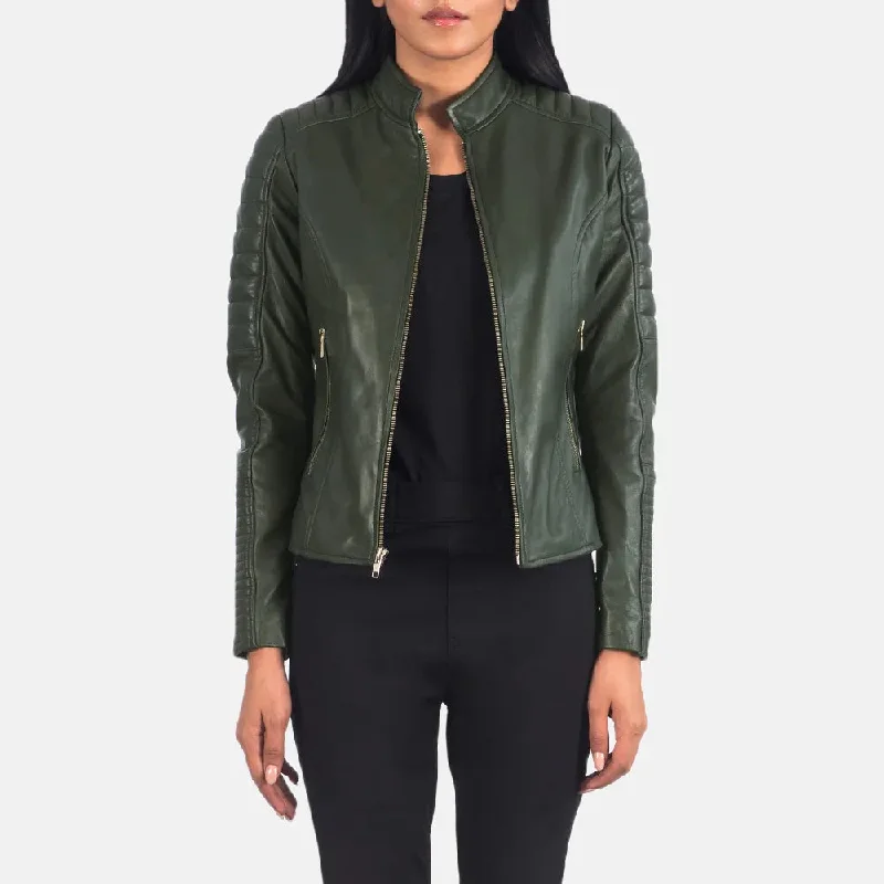 Biker Jacket Green - Sheepskin Leather