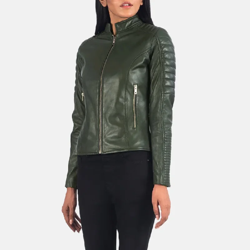 Biker Jacket Green - Sheepskin Leather