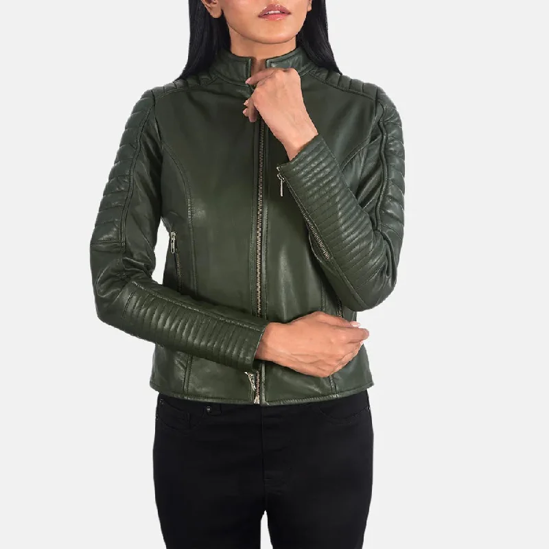 Biker Jacket Green - Sheepskin Leather