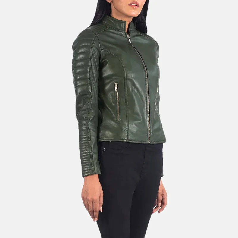 Biker Jacket Green - Sheepskin Leather