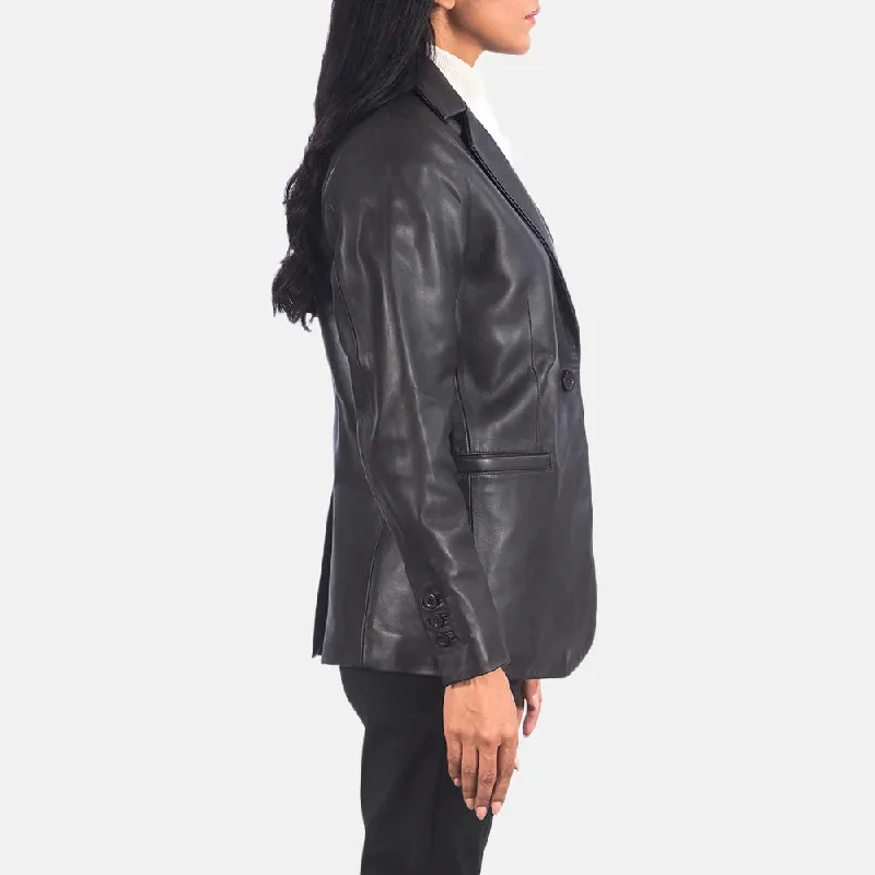 Black Leather Blazer - Sheepskin Semi-aniline