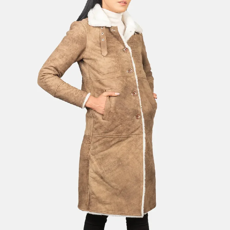 Distressed Brown Trench Coat in Buckled Collar