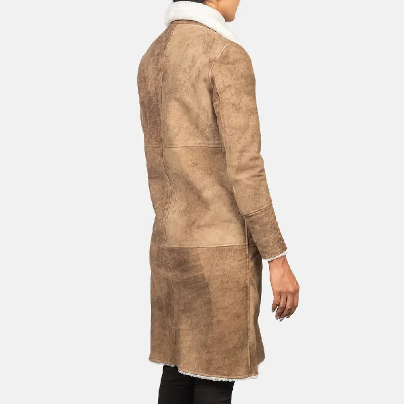 Distressed Brown Trench Coat in Buckled Collar