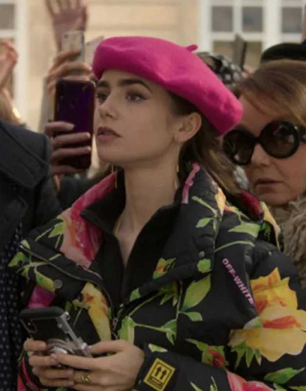 Emily In Paris Lily Collins Floral Puffer Jacket