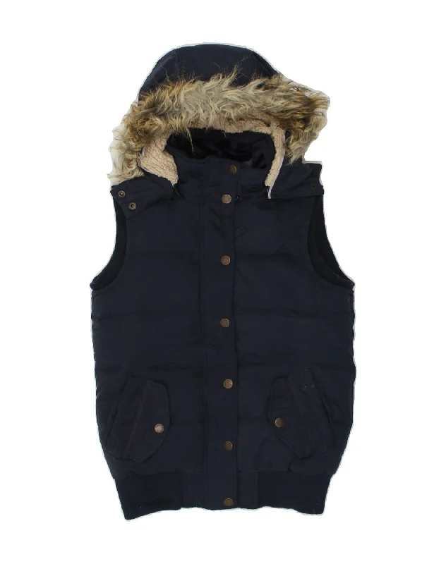 FAT FACE Womens Hooded Padded Gilet UK 6 XS Navy Blue Polyester