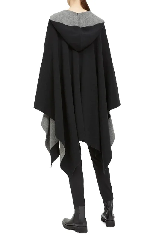 Felted Wool-Cashmere Hooded Poncho - Black / Grey