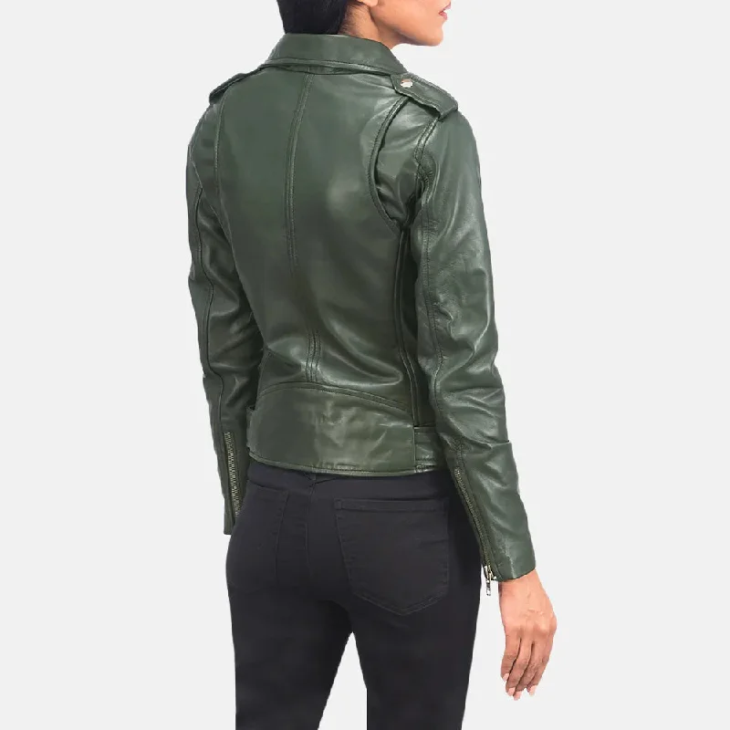 Green Biker Jacket Women - Sheepskin Leather