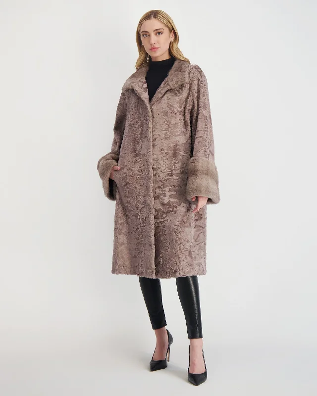 Lamb Short Coat With Mink Trim