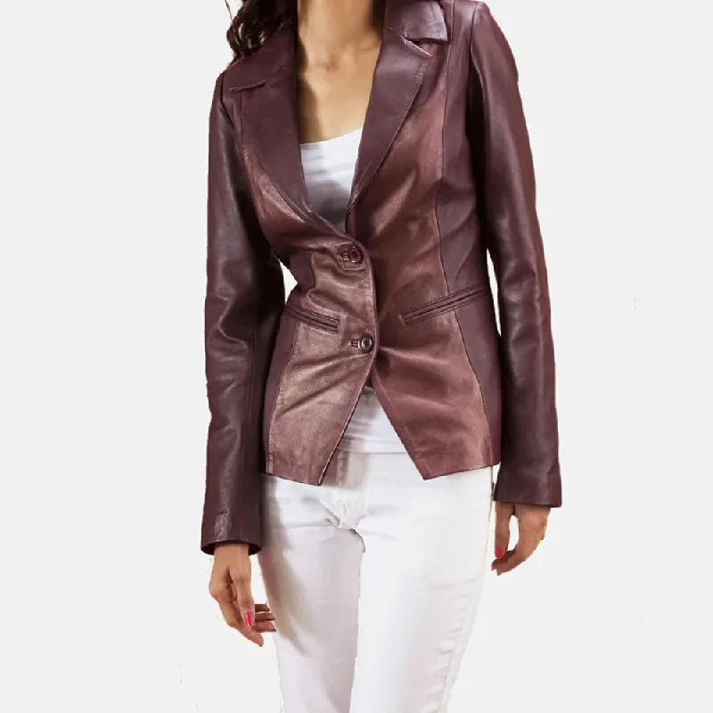 Leather Blazers for Women in Notch Collar