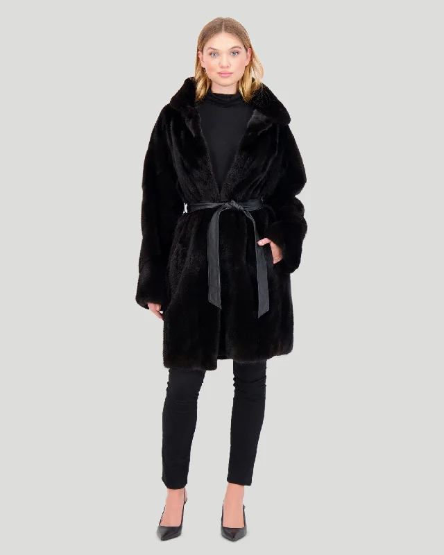 Mink Short Coat, Leather Belt