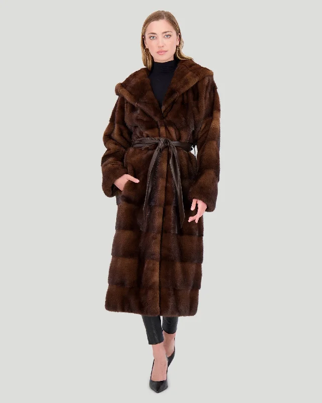 Mink Short Coat With Hood, Leather Belt