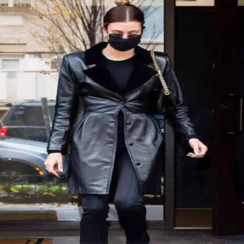 New York Hailey Bieber Leather Coat