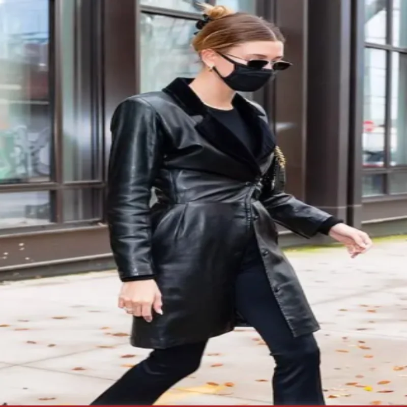 New York Hailey Bieber Leather Coat