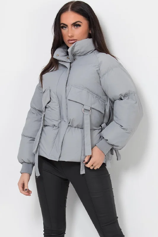 Puffer Jacket With Pocket Detail Grey