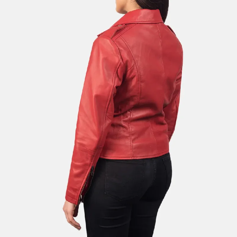 Red Biker Jacket Women's - Sheepskin Leather