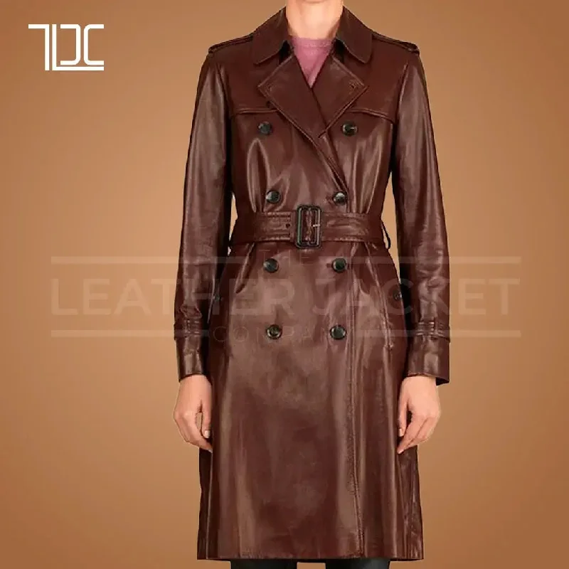 Roamer Leather Coat Women Brown Leather Long Coat