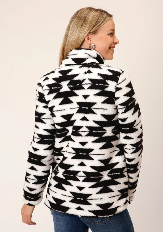 Roper Womens Fuzzy Polar Black/White 100% Polyester Fleece Jacket