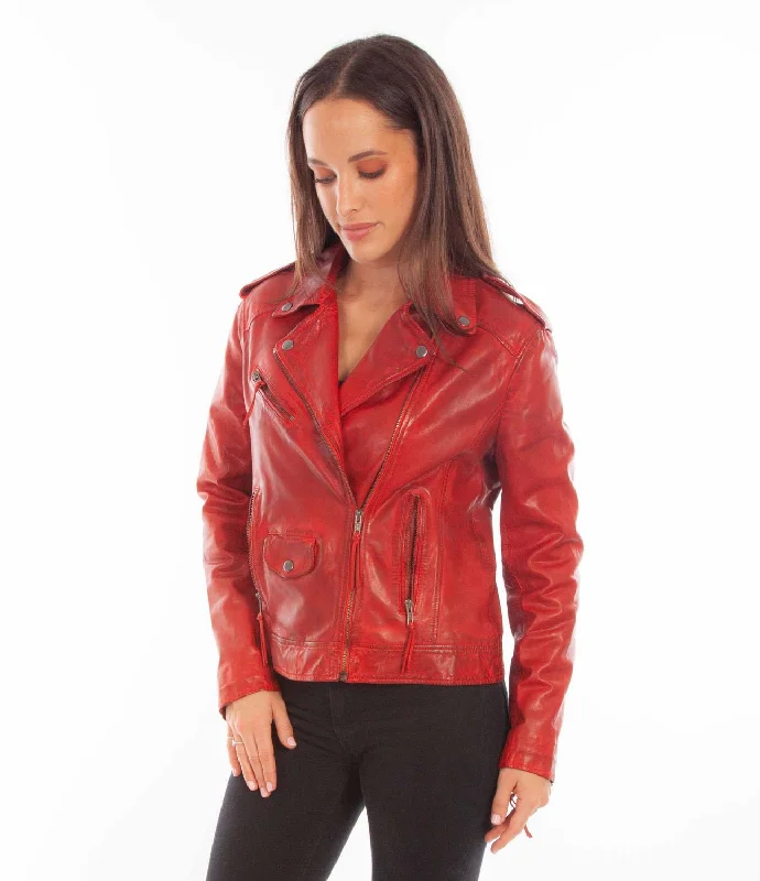 Scully Womens Motorcycle Zip Vintage Red Leather Leather Jacket