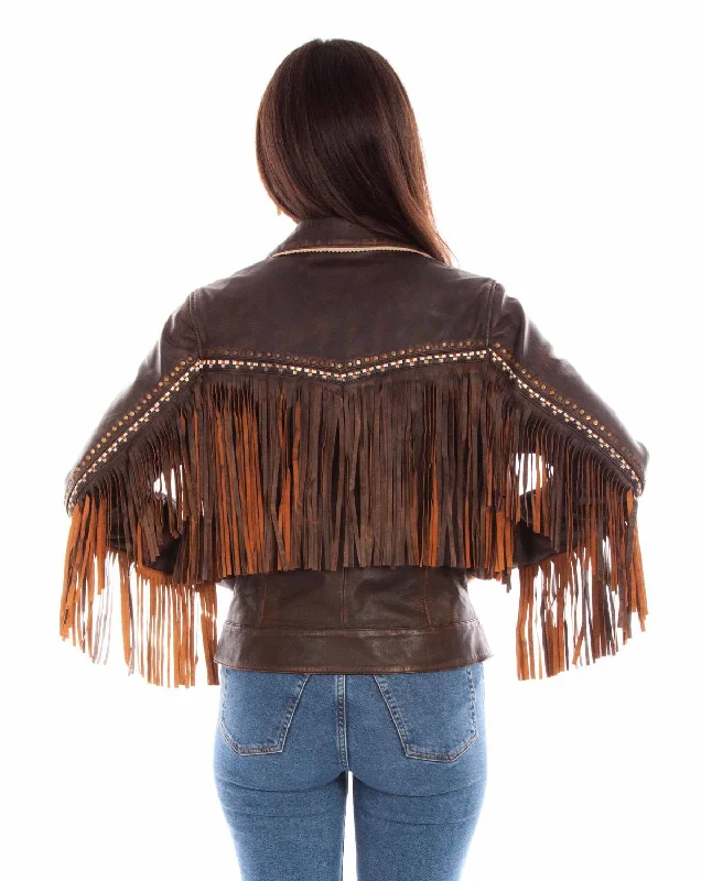 Scully Womens Western Fringe Chocolate Leather Leather Jacket