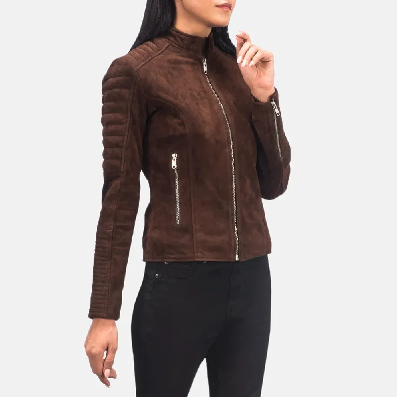 Dark Brown Suede Trucker Jacket - Goatskin Leather