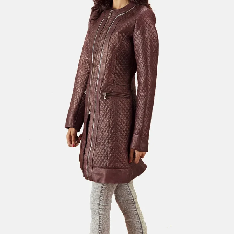 Quilted Maroon Trench Coat Women