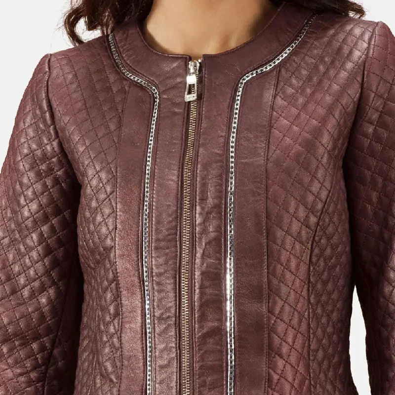 Quilted Maroon Trench Coat Women