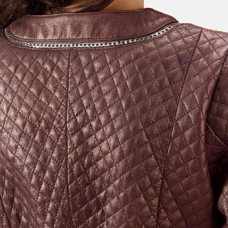 Quilted Maroon Trench Coat Women