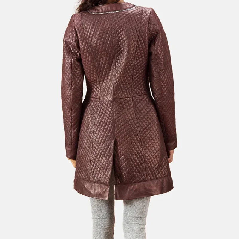 Quilted Maroon Trench Coat Women