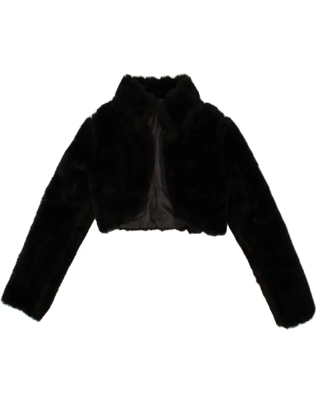 VINTAGE Womens Faux Fur Bolero Jacket UK 6 XS Black Polyester