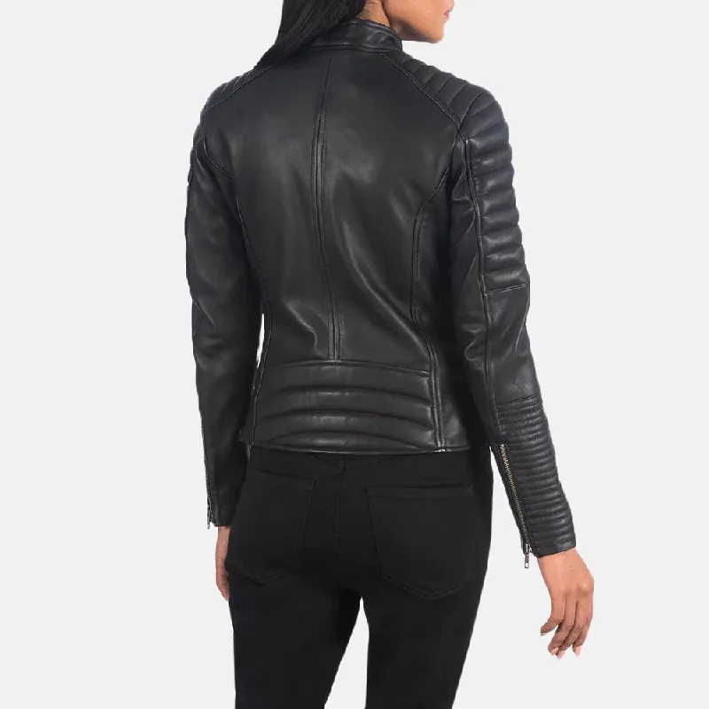 Women Biker Jacket with Zipper Cuffs