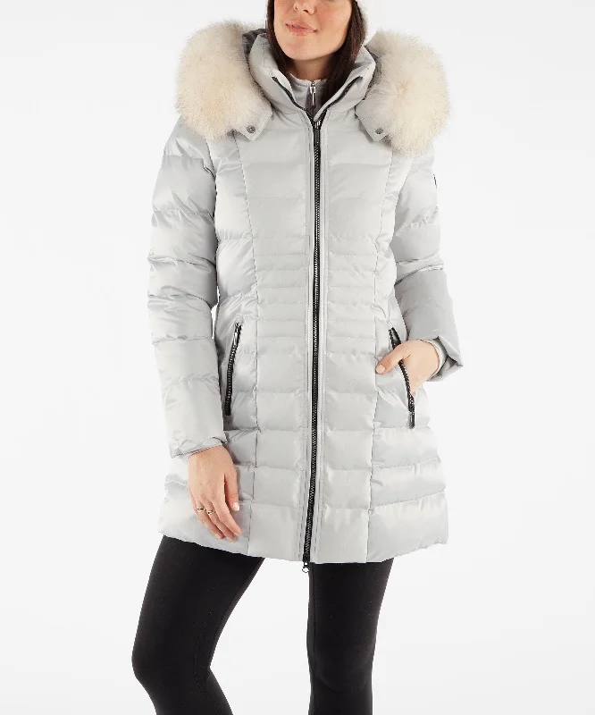 Women's Eva Waterproof Quilted 3/4 Coat With Removable Fur Ruff