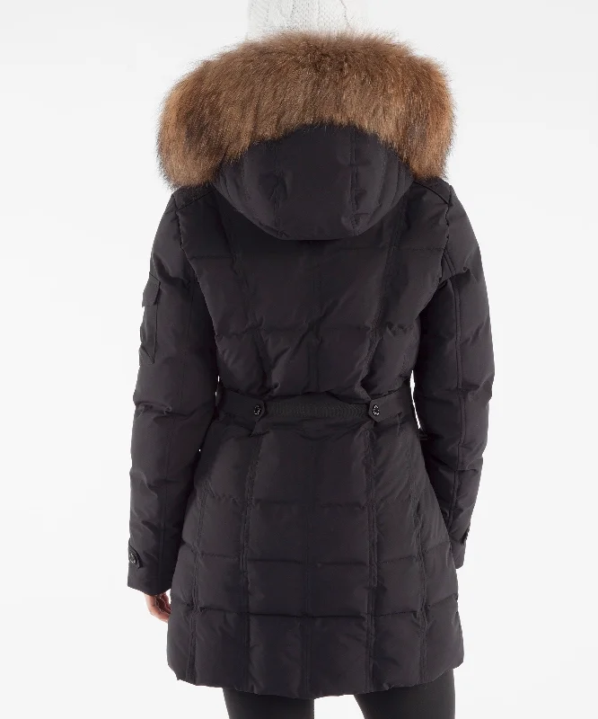 Women's Tanya Quilted 3/4 Coat With Removable Fur Ruff