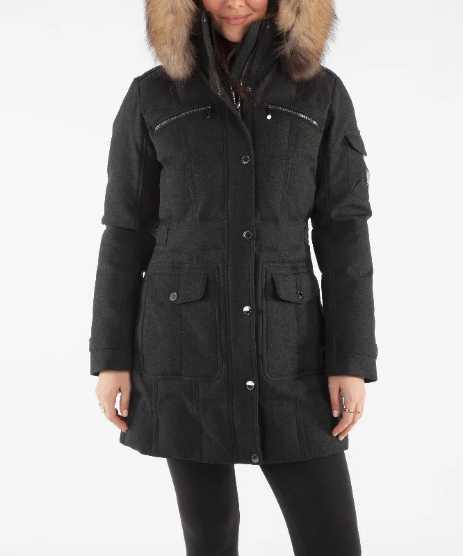 Women's Tanya Quilted 3/4 Coat With Removable Fur Ruff