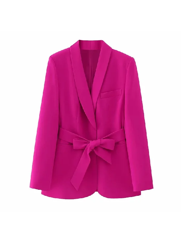 Znbbw TRAF 2023 Autumn Spring Pink Colour Blazer Women Belt Thin High Quality Coat Top Women Outwear TRAF Blazer Jacket Women